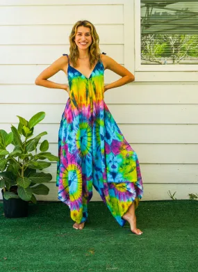 J64- Hand Dyed Wide Leg Boho Hippie Jumpsuits Rompers Pants with Pockets