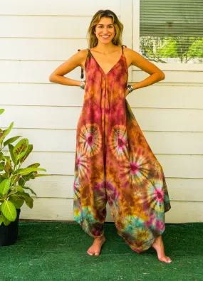 J88- Hand Dyed Wide Leg Boho Hippie Jumpsuits Rompers Pants with Pockets