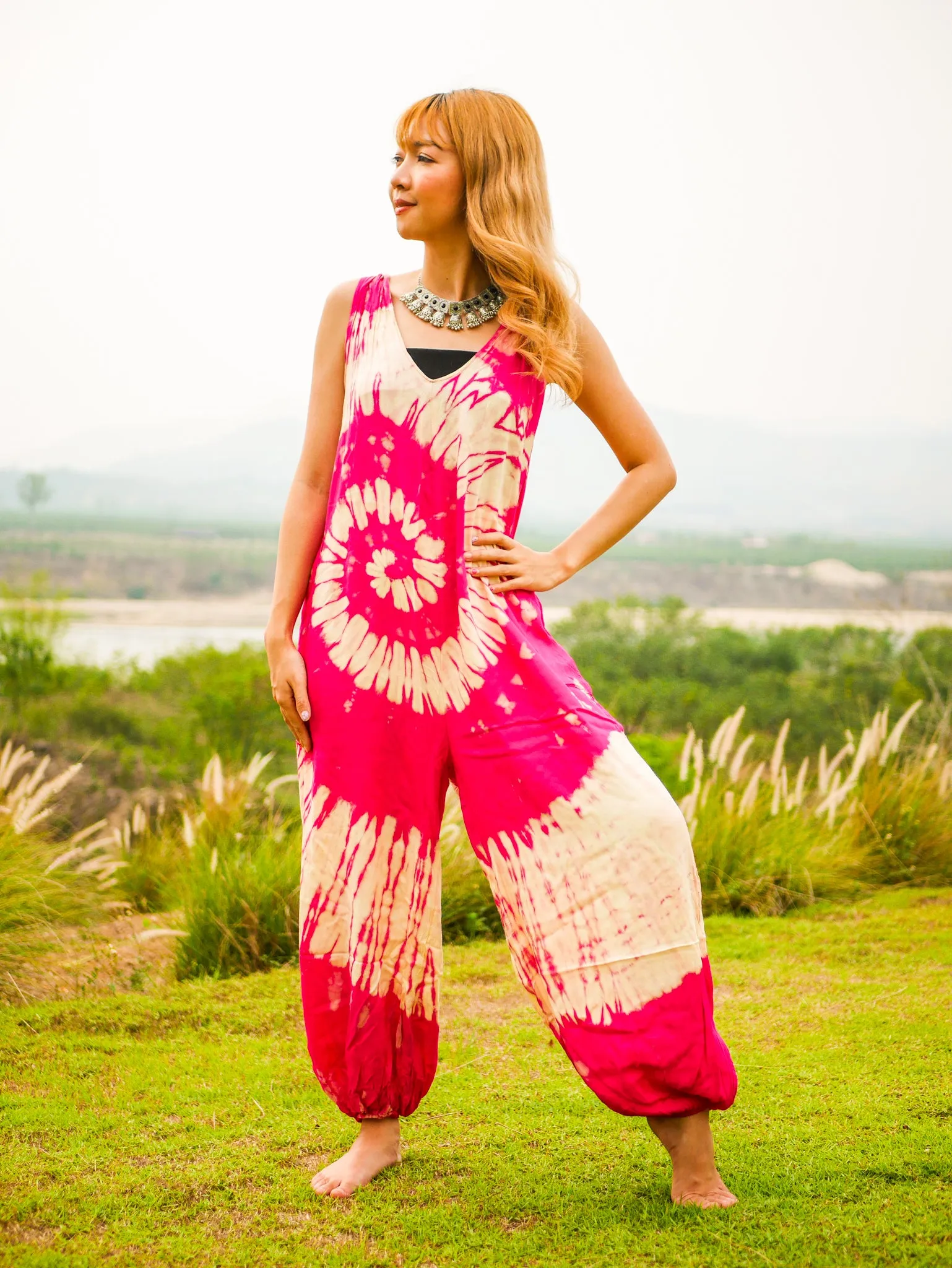 K0869- Hand Dyed  Hippie Racerback Jumpsuit Romper