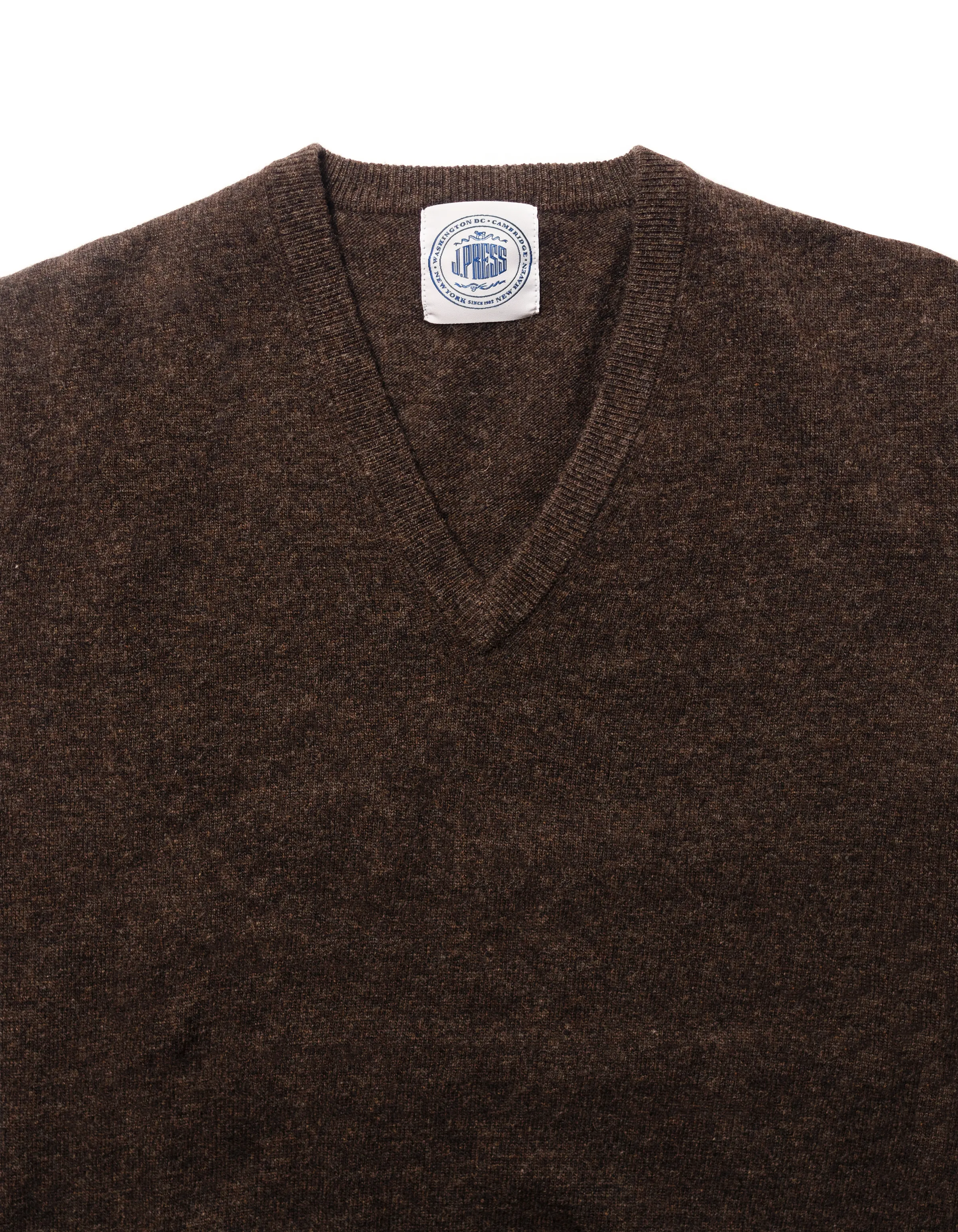 LAMBSWOOL GEELONG V NECK SWEATER - BROWN