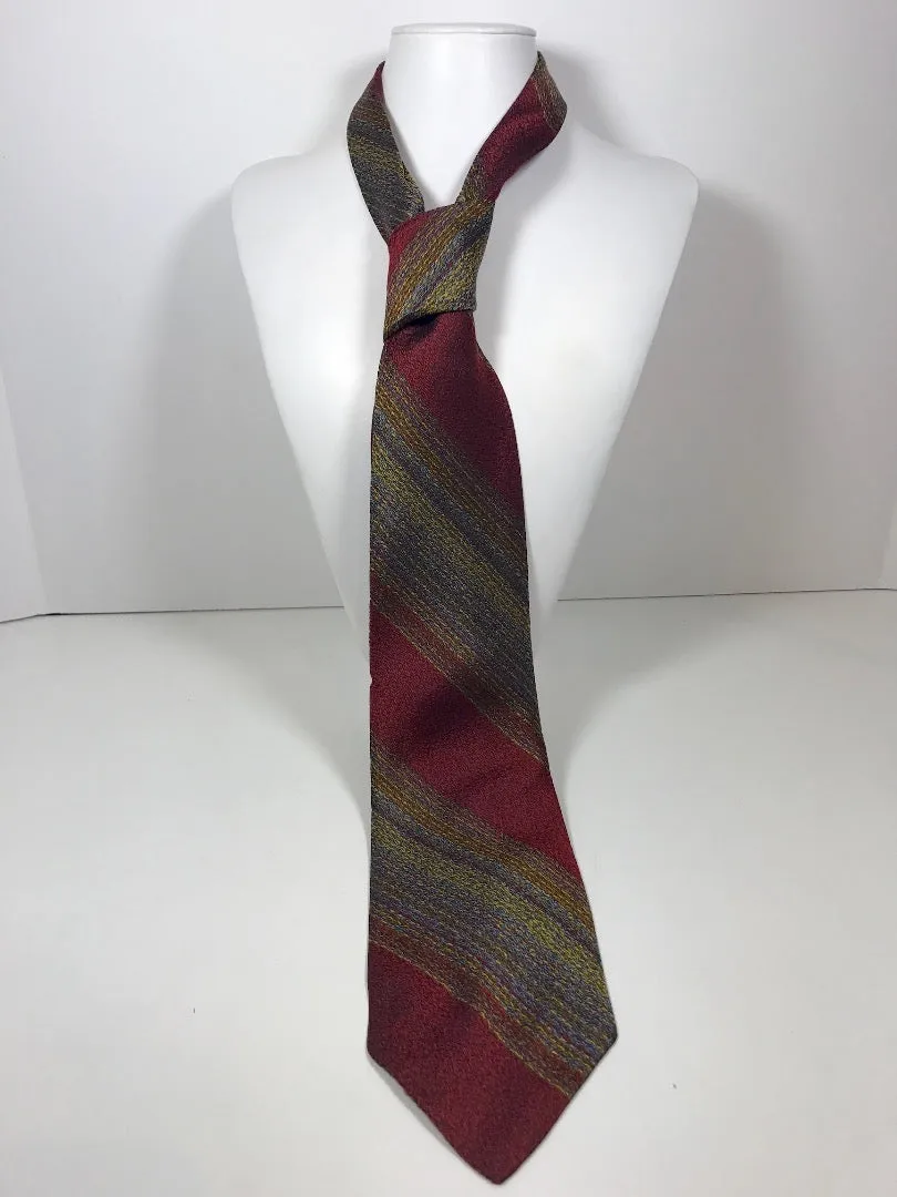 LILLY DACHE Red, Blue, and Yellow Striped Silk Tie 58 in.