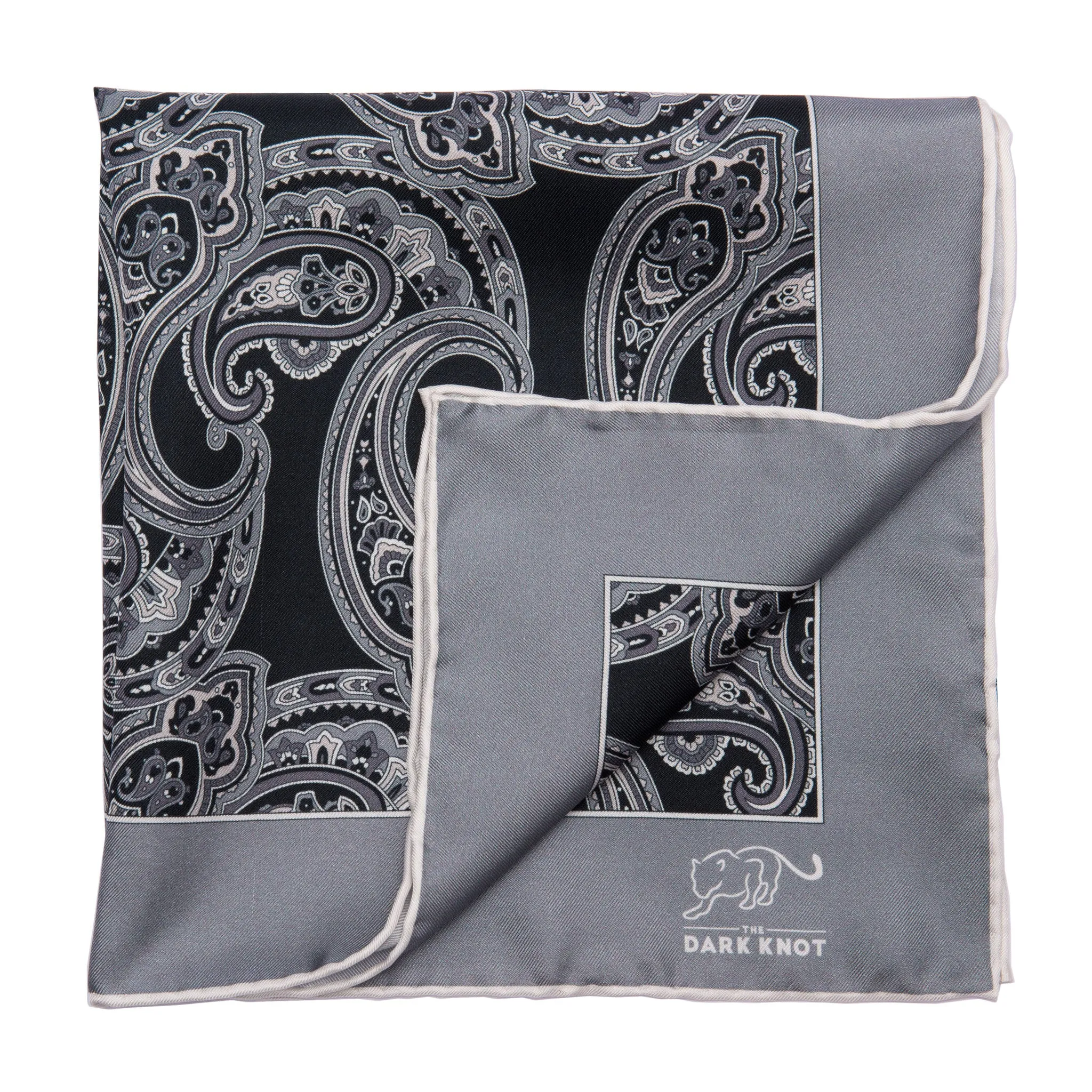 Mamaroneck Paisley Silk Pocket Square, Black / Grey / White