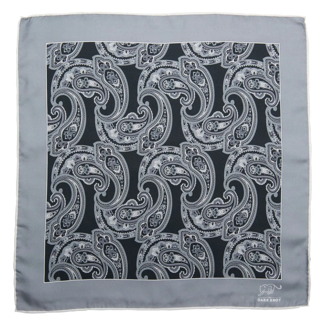 Mamaroneck Paisley Silk Pocket Square, Black / Grey / White