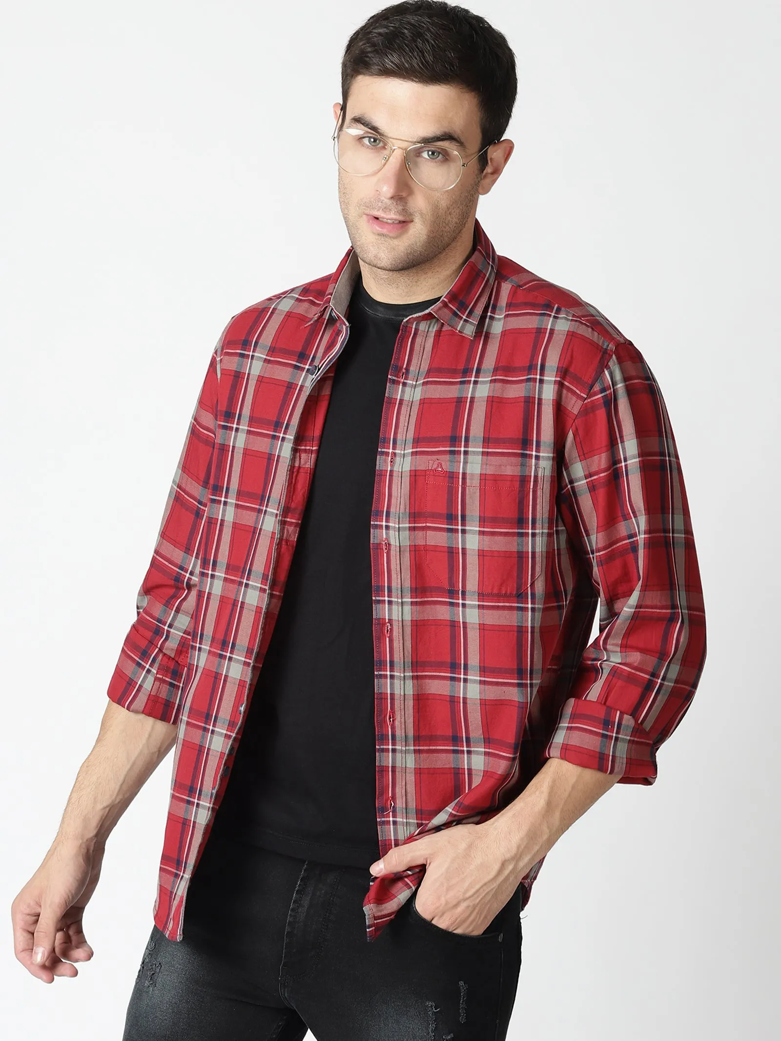 MEN'S BROWN CHECKS SLIM FIT SHIRT