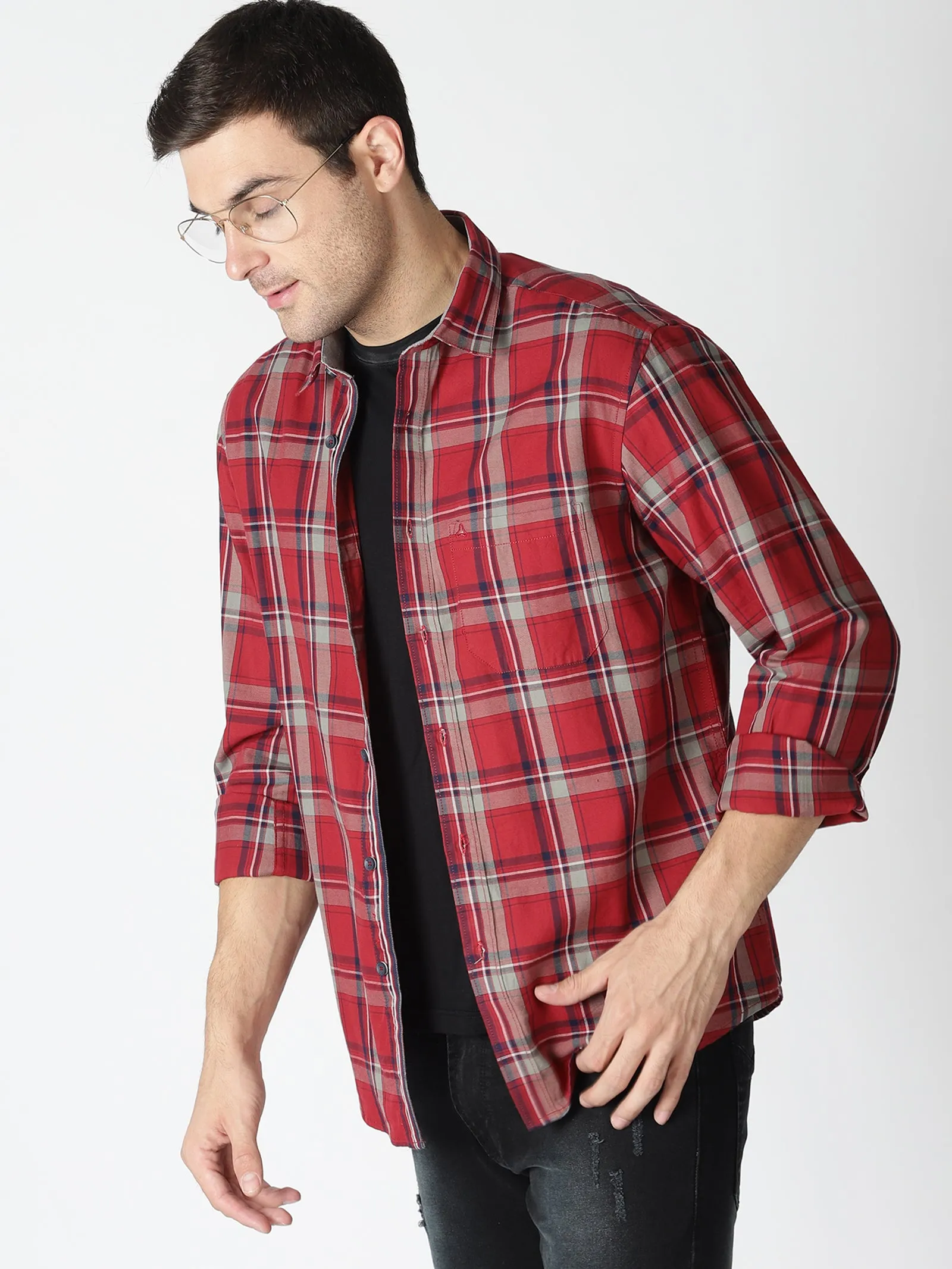 MEN'S BROWN CHECKS SLIM FIT SHIRT