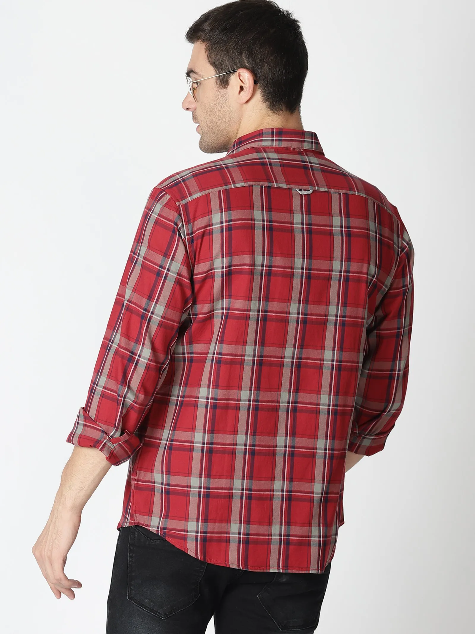 MEN'S BROWN CHECKS SLIM FIT SHIRT