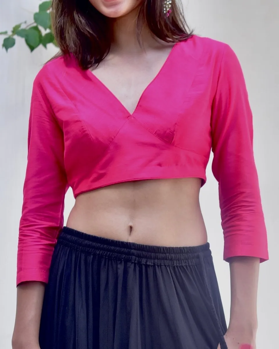 Nadira Hot Pink Textured Silk Blouse