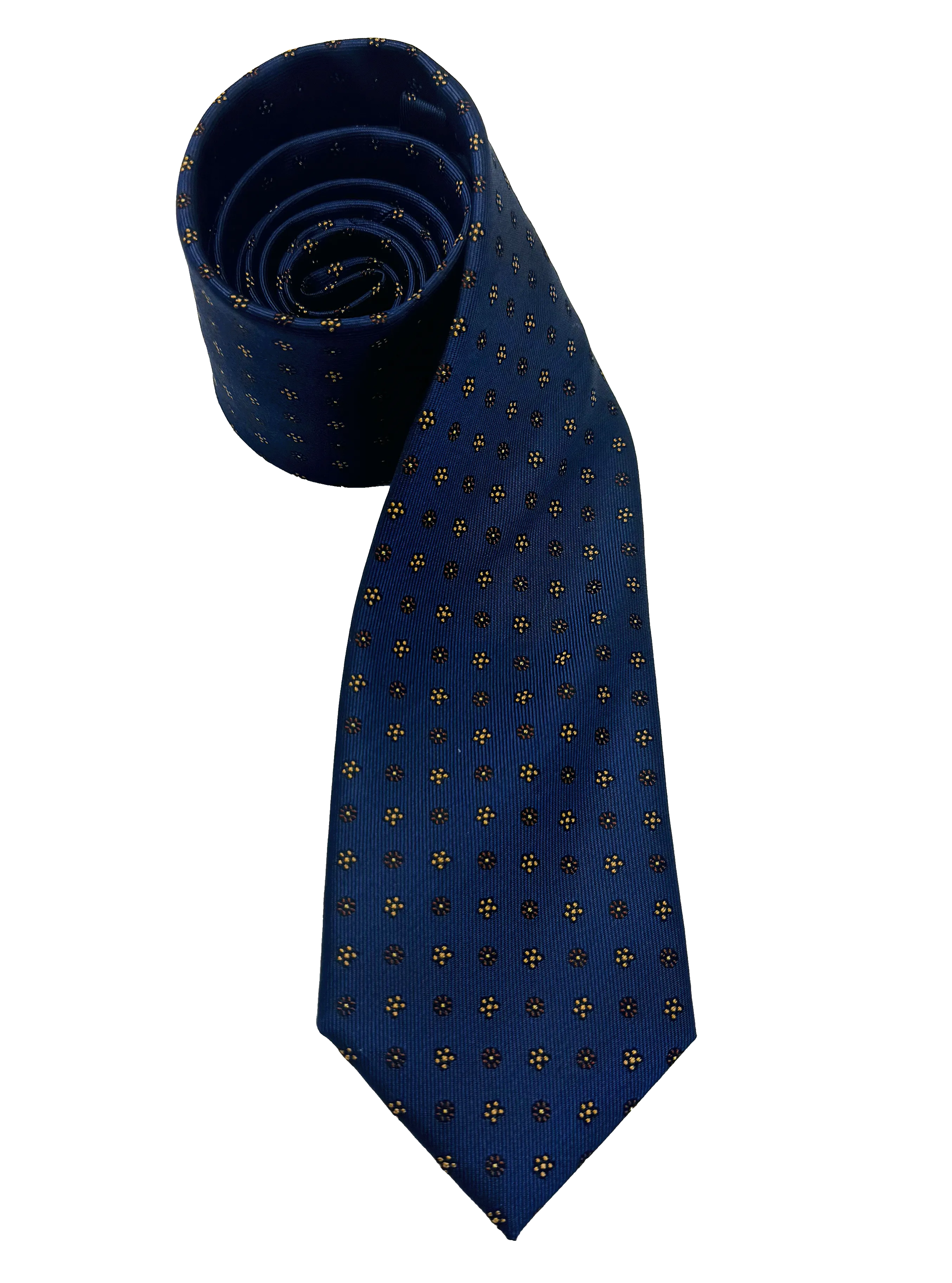 Navy Brown Floral Print Silk Tie