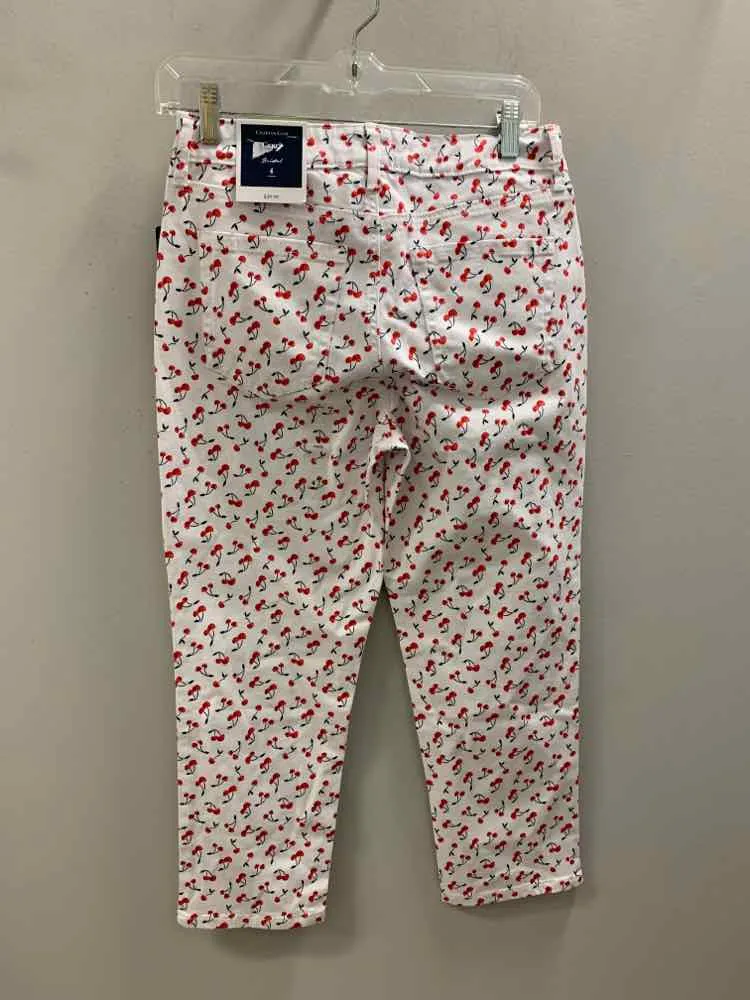 NWT CHARTER CLUB Size 4 BOTTOMS WHT/RED/BLK CHERRIES CAPRI