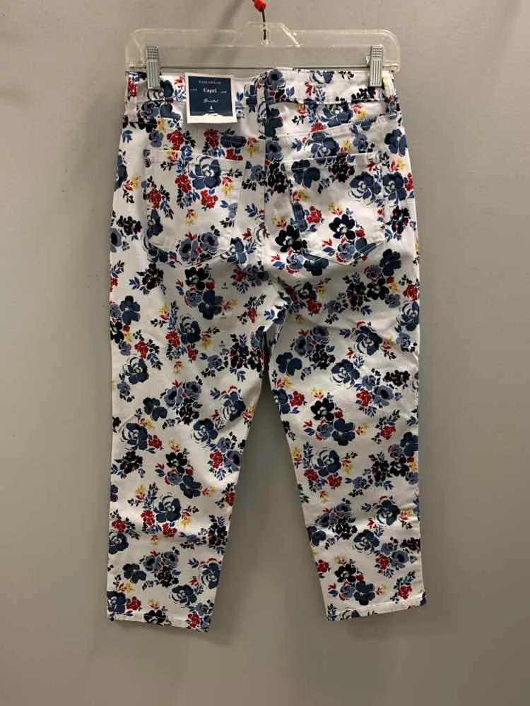 NWT Size 4 CHARTER CLUB BOTTOMS WHT/RED/BLK/BLU Floral CAPRI