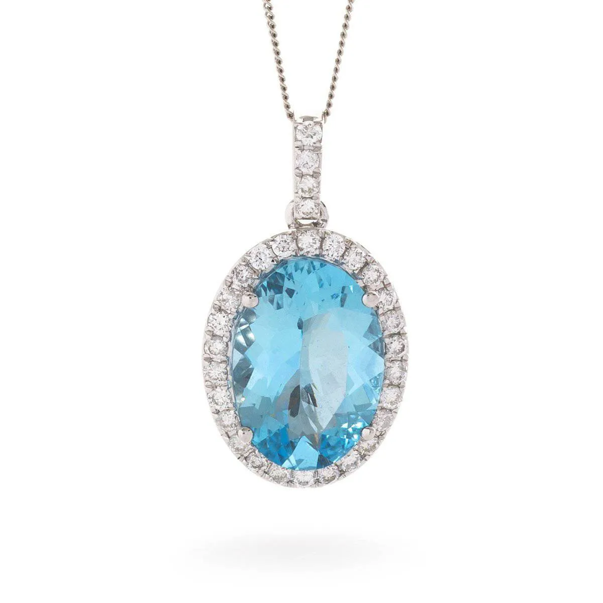 Oval Aquamrine Pendant with Diamond Halo