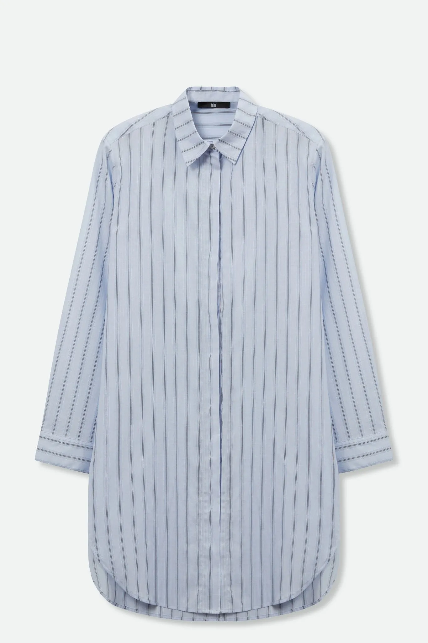 PERFECT SHIRT WITH A LENGTHENED HEM IN ITALIAN COTTON IN LIGHT BLUE STRIPE