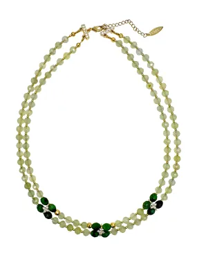 Prehnite with Zircon Stones Double Layers Collar Necklace LN051