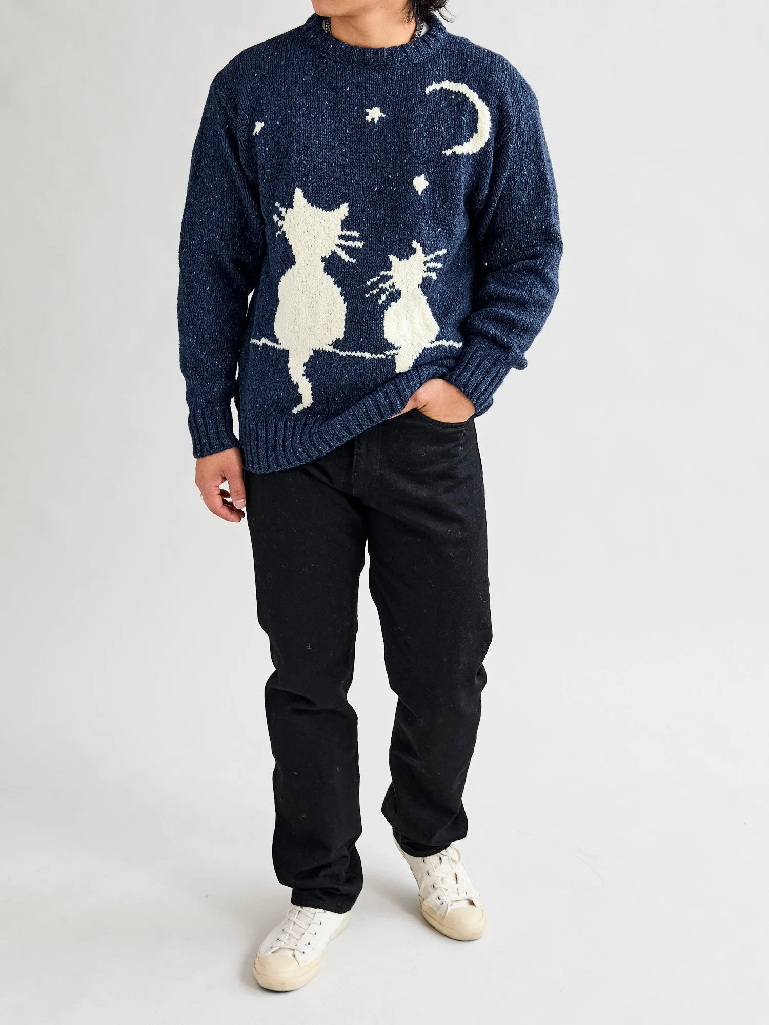 "Cats in Space" Wool Sweater in Blue