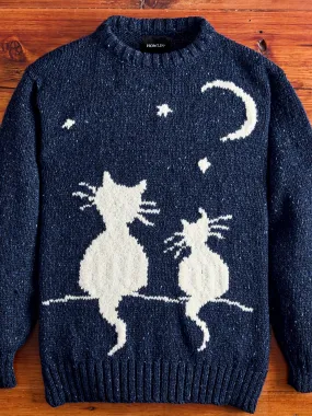 "Cats in Space" Wool Sweater in Blue