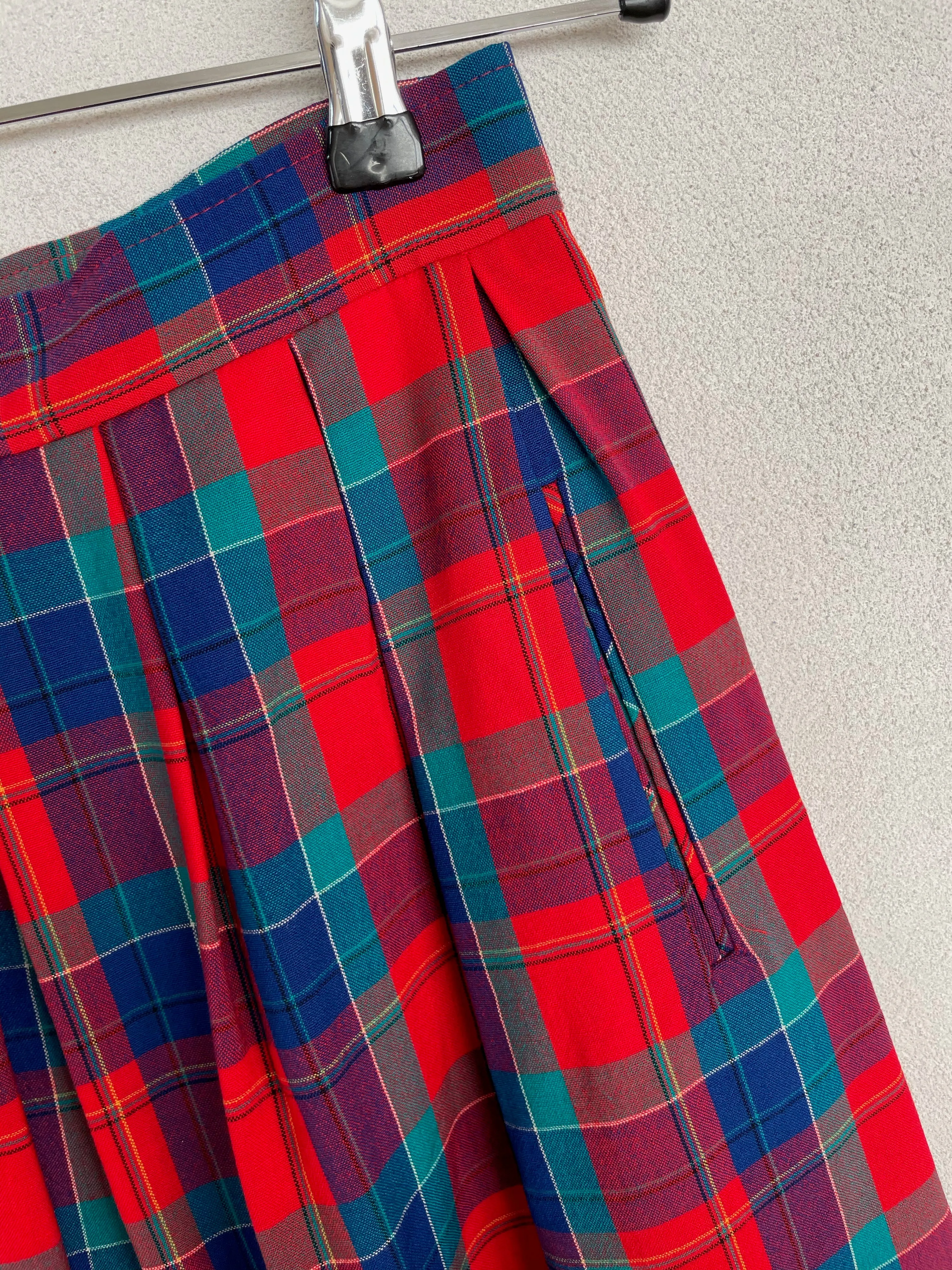 Red Checkered Pendleton Wool Midi Skirt