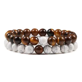 San Bernandino Stackable Beaded Bracelets, Brown / White