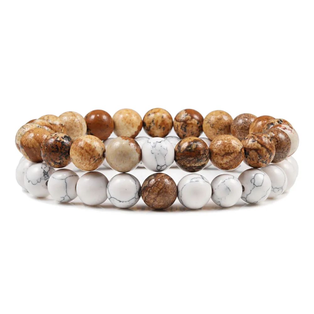 San Bernandino Stackable Beaded Bracelets, Cream & Brown / White