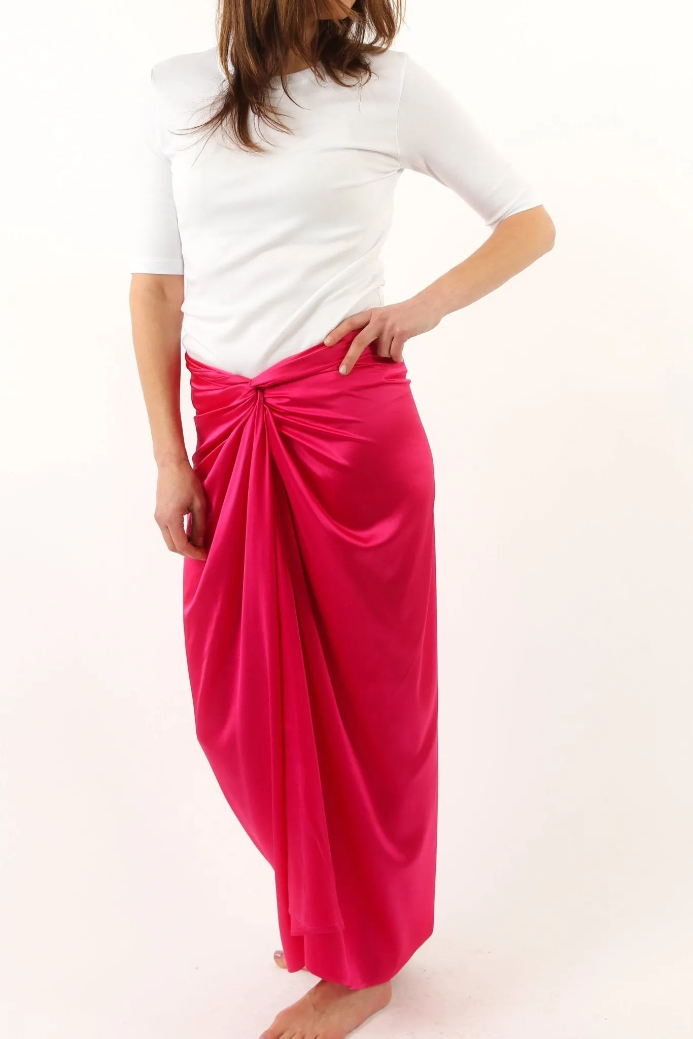 SANAA SARONG SKIRT IN STRETCH SILK CHARMEUSE IN FUCHSIA