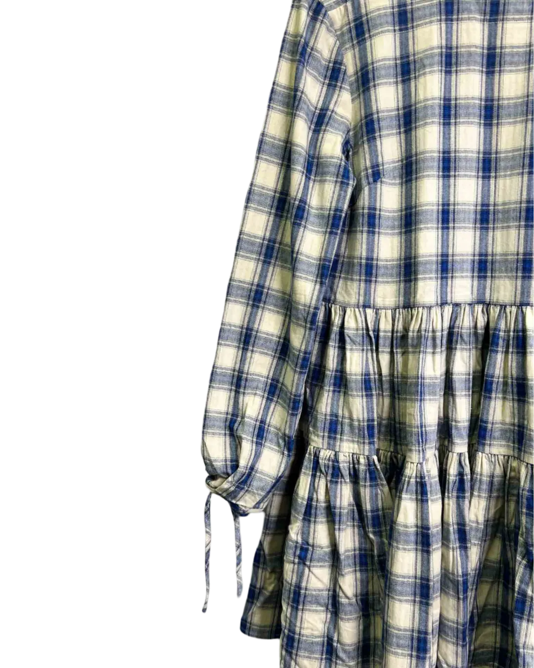 Size S - Verner Blue and White Check Frill Midi Dress