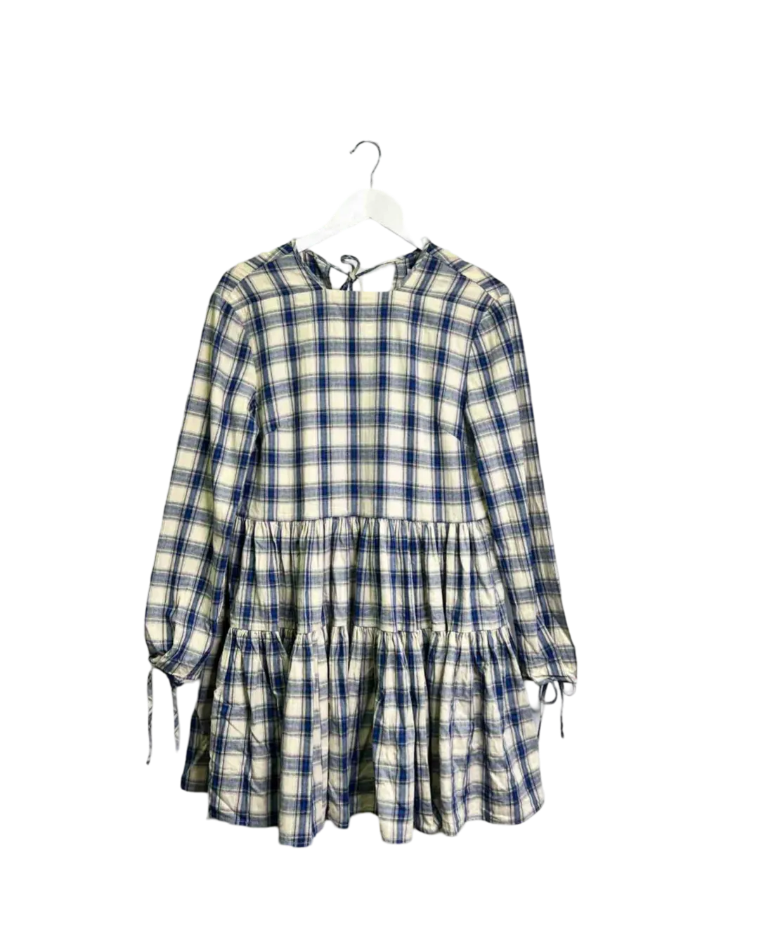 Size S - Verner Blue and White Check Frill Midi Dress