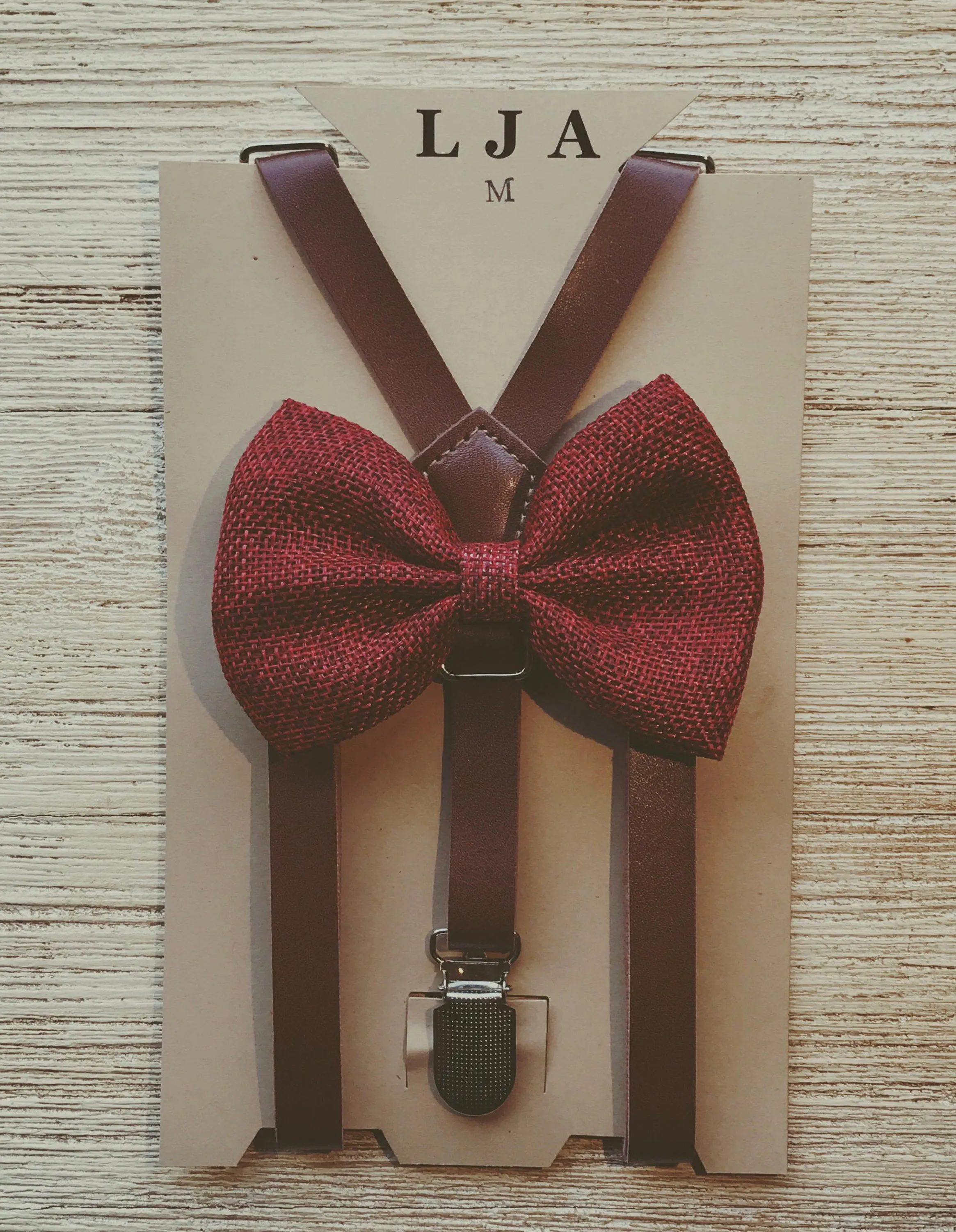 Skinny Coffee Suspenders with Wine Bow Tie