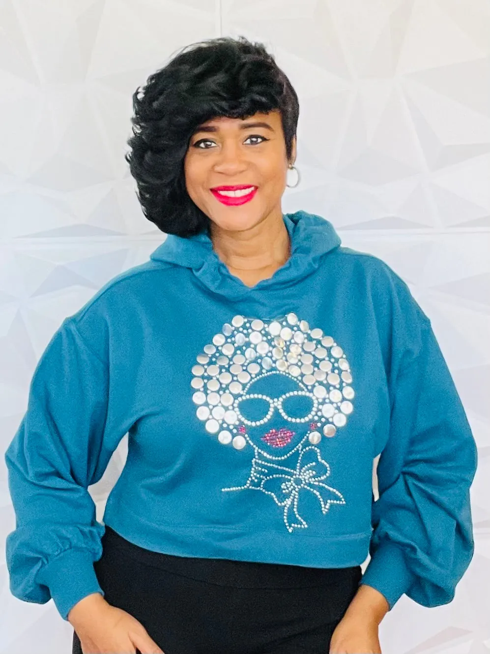 Teal embellished hoodie