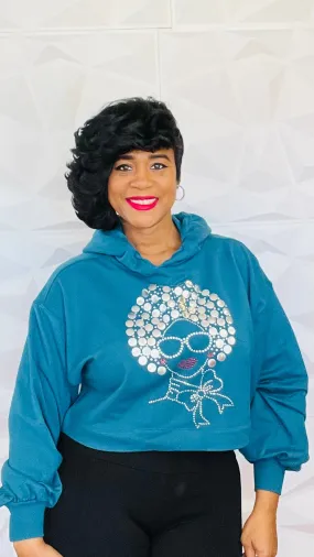 Teal embellished hoodie