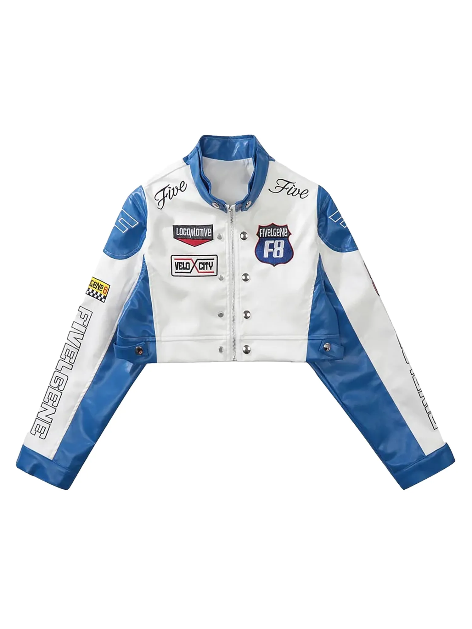 Thesupermade Badge Short PU Leather Racing Jacket - 1631