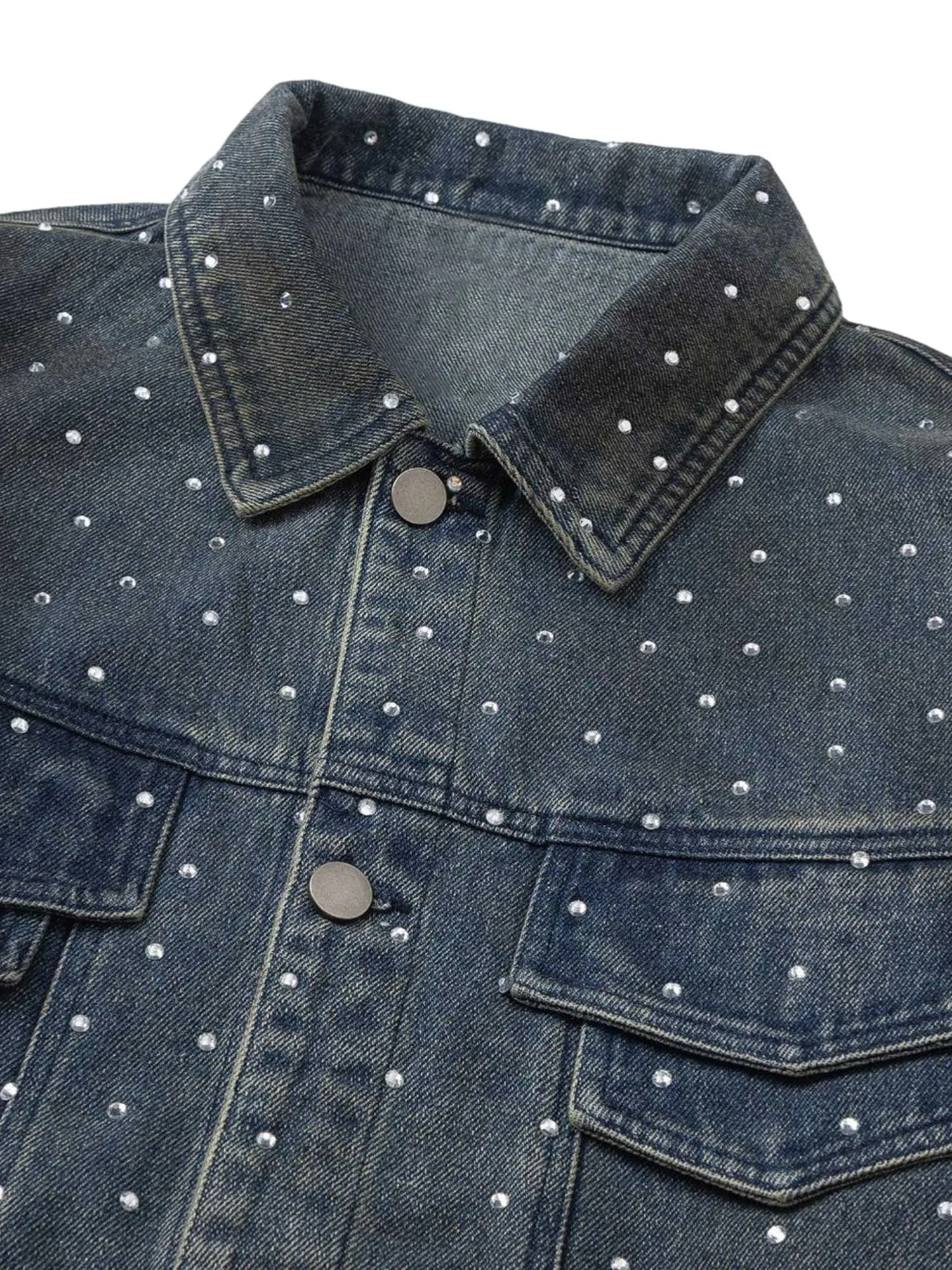 Thesupermade Hip-hop Beaded Washed Denim Jacket