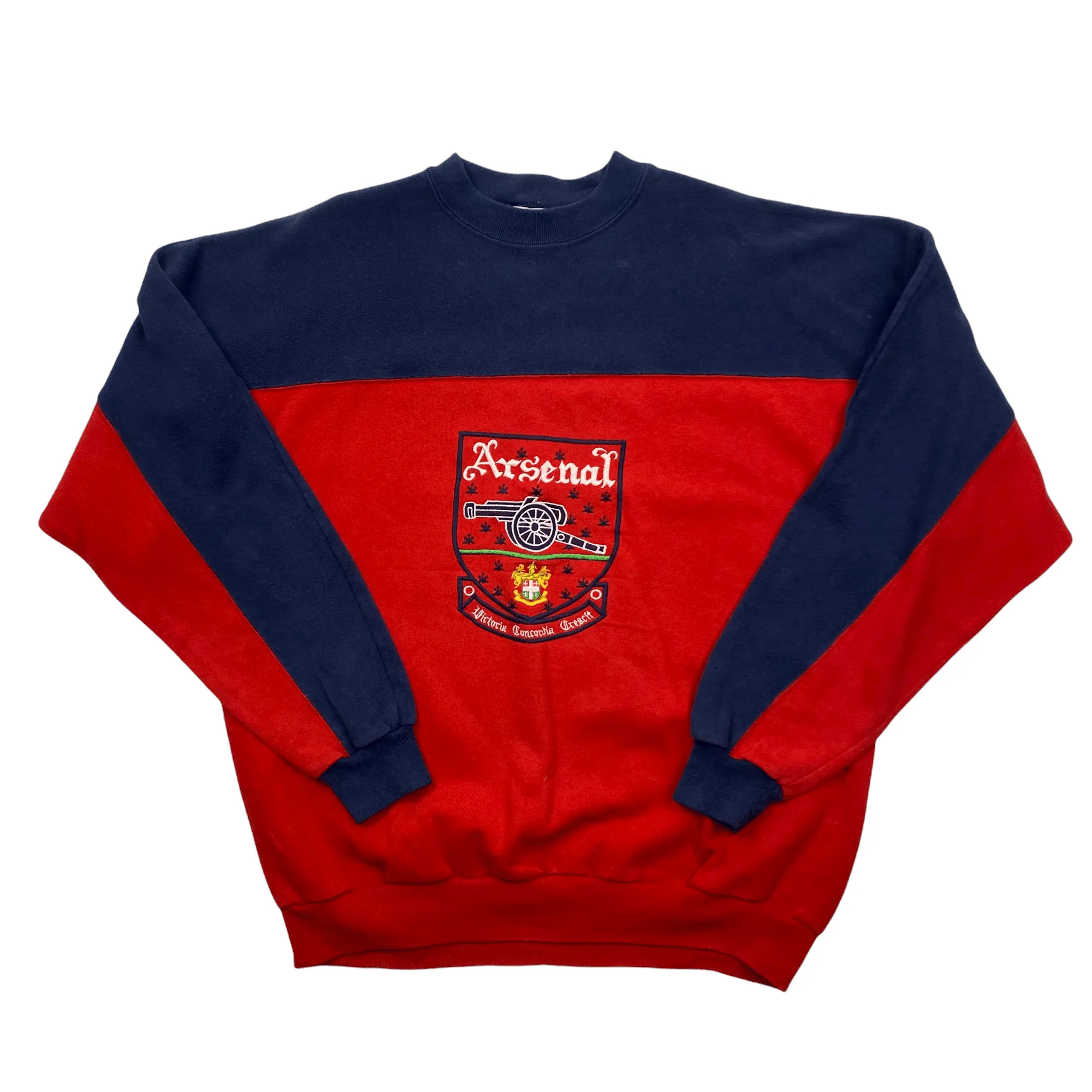 Vintage 90s Navy Blue   Red Adidas Arsenal Football Spell-Out Sweatshirt - Medium