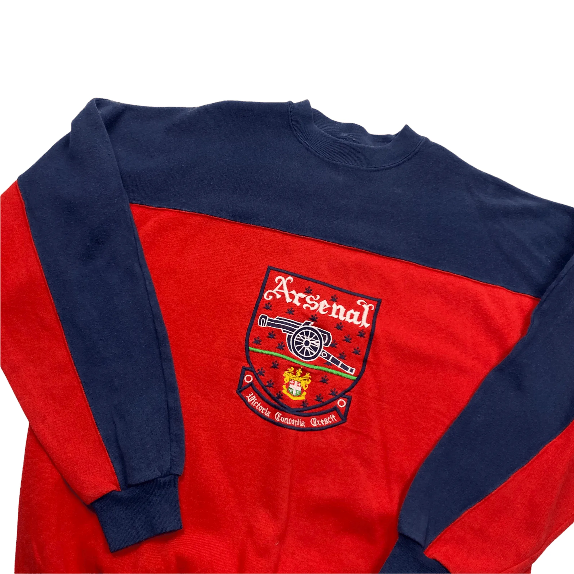 Vintage 90s Navy Blue   Red Adidas Arsenal Football Spell-Out Sweatshirt - Medium