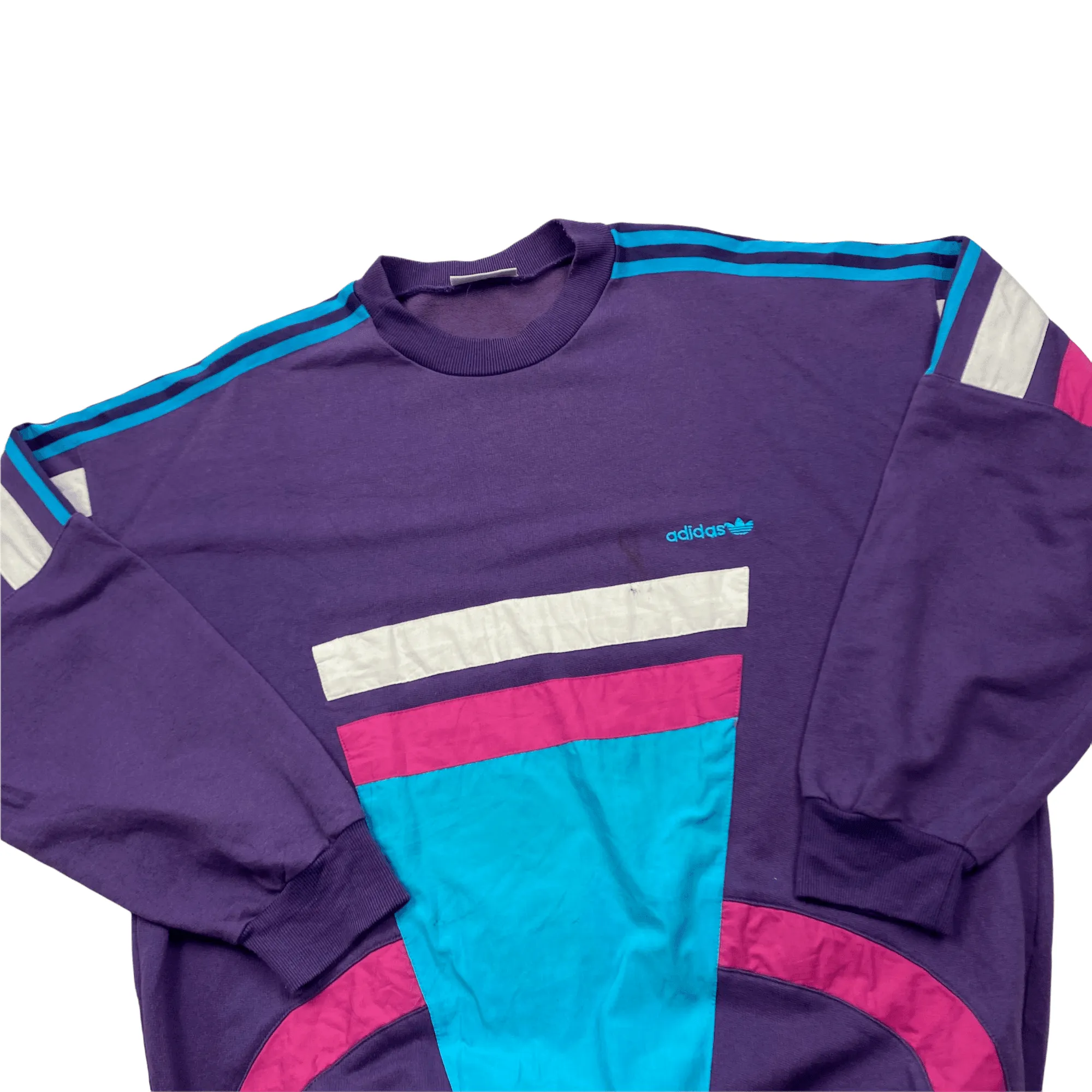 Vintage 90s Purple, Blue   White Adidas Spell-Out Sweatshirt - Large