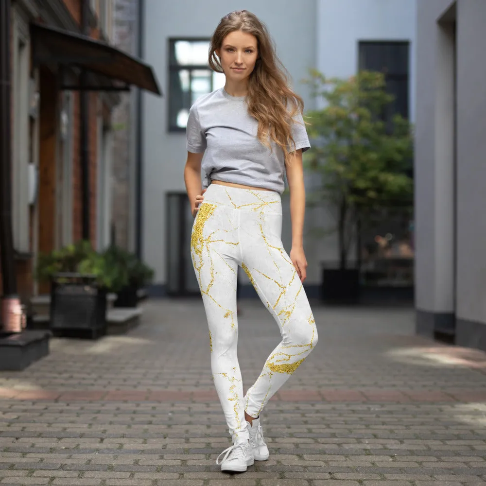 White Marble Yoga Leggings