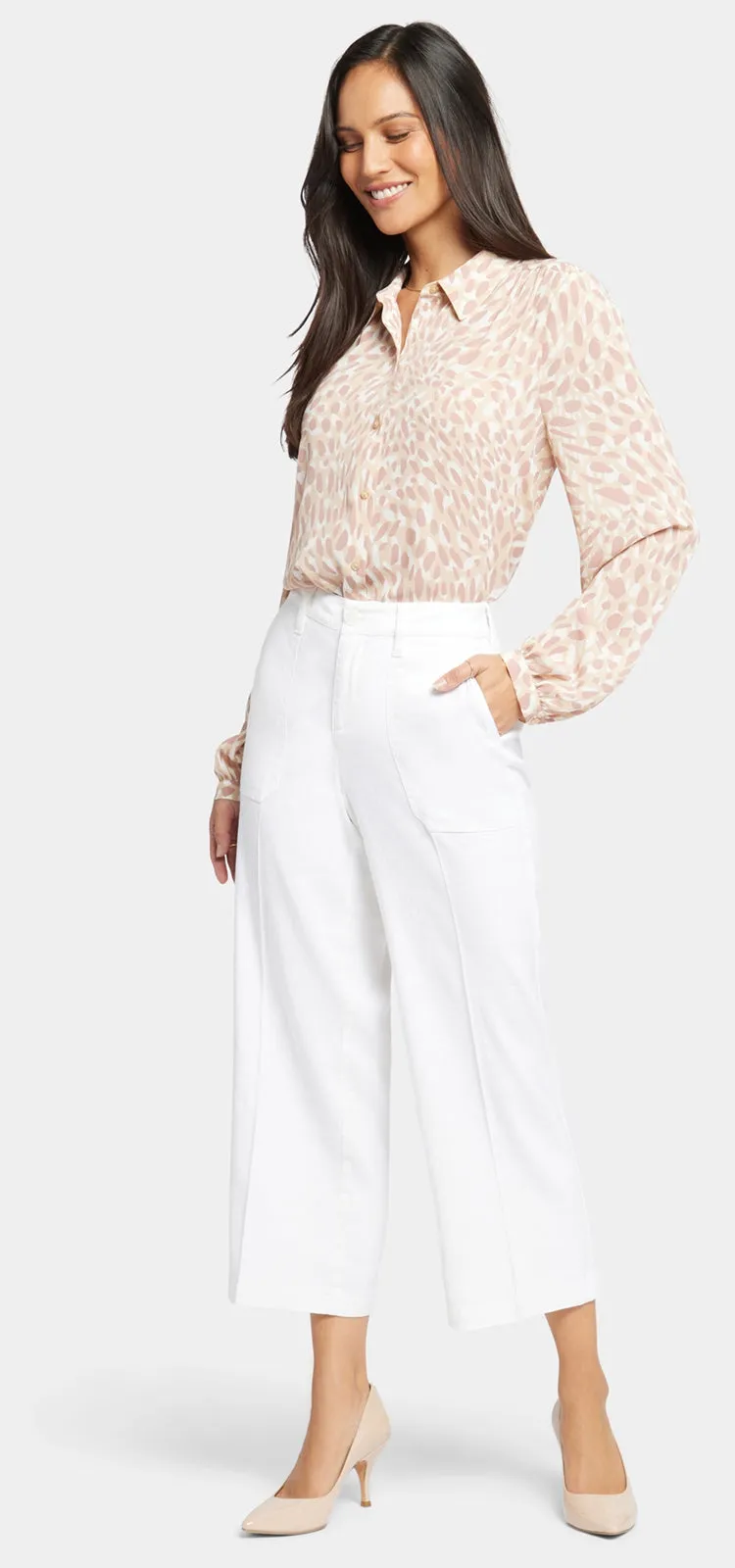 Wide Leg Cropped Capri Trouser Wit Stretch Linnen | Optic White