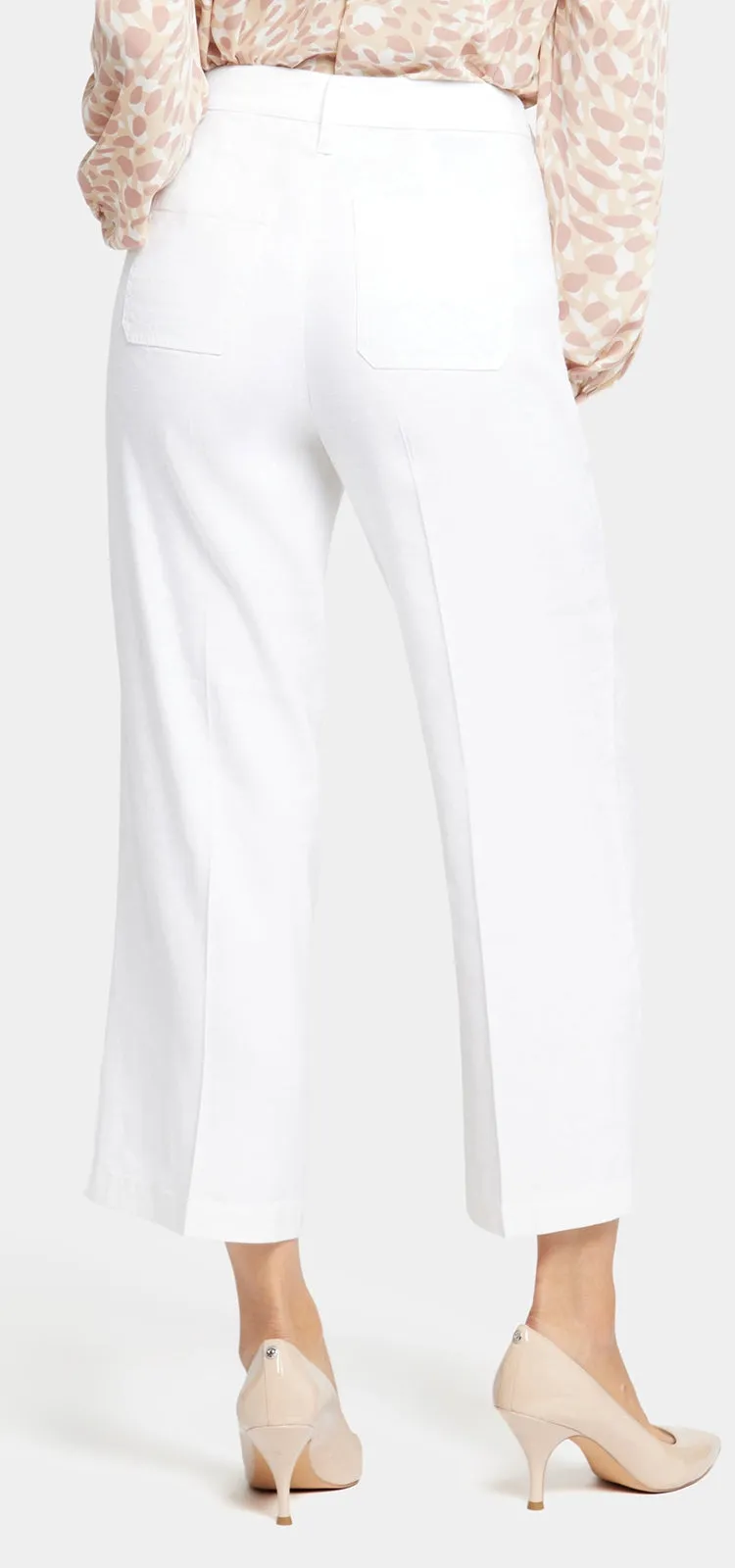 Wide Leg Cropped Capri Trouser Wit Stretch Linnen | Optic White