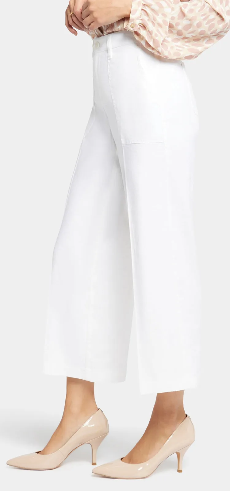 Wide Leg Cropped Capri Trouser Wit Stretch Linnen | Optic White