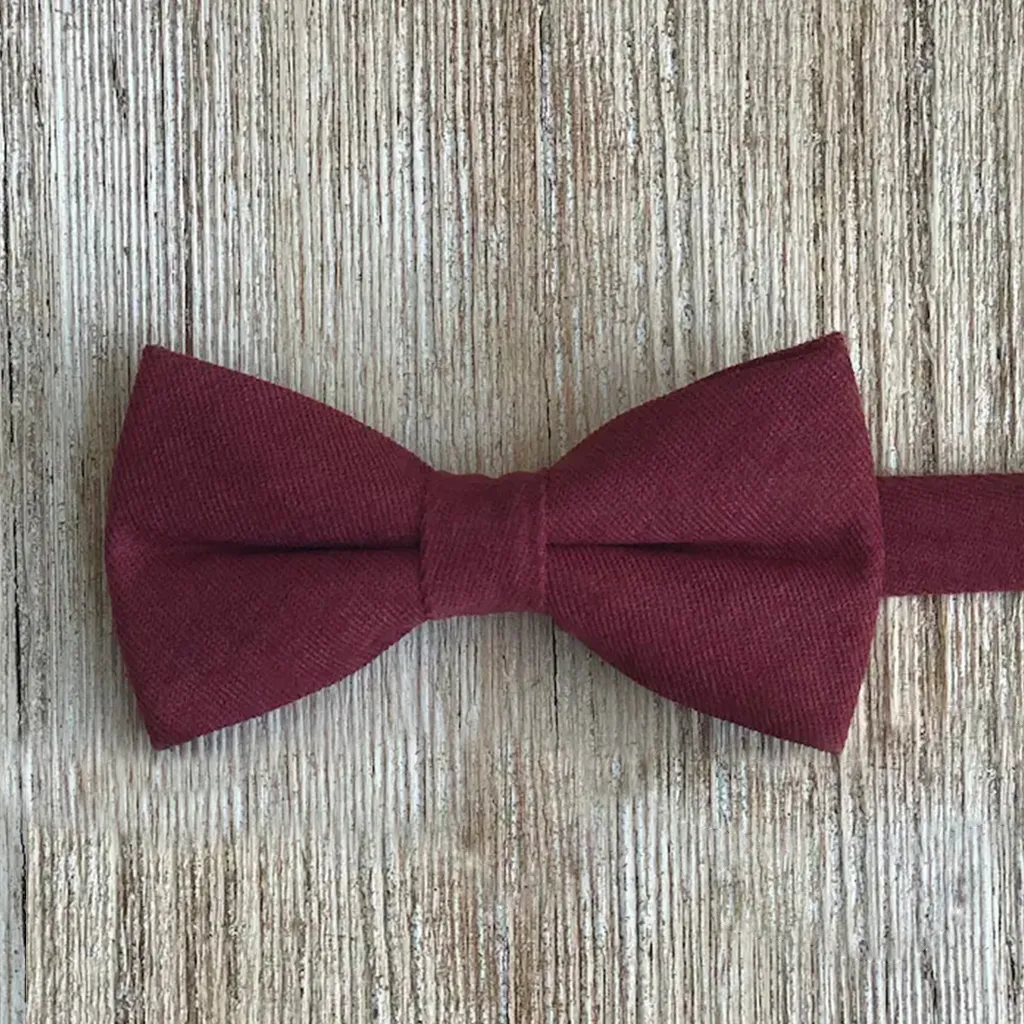 Wine Cotton Linen Pre-Tied Bow Tie