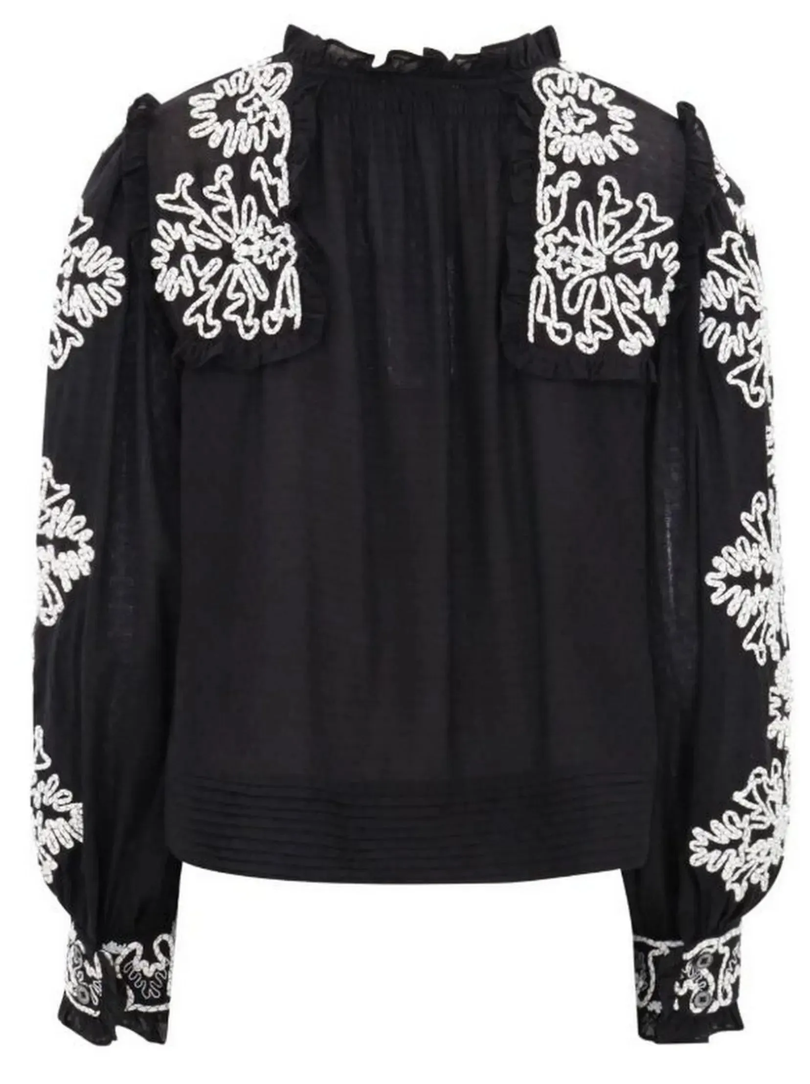 Women’s Black and White Floral-Embroidered Cotton Blouse