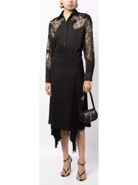 Women’s Black Sheer-Lace Crinkled Satin Shirt