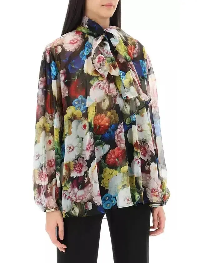 Women’s Chiffon Shirt with Nocturnal Flower Print