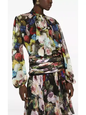 Women’s Chiffon Shirt with Nocturnal Flower Print