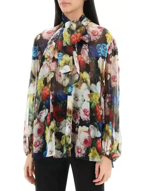 Women’s Chiffon Shirt with Nocturnal Flower Print