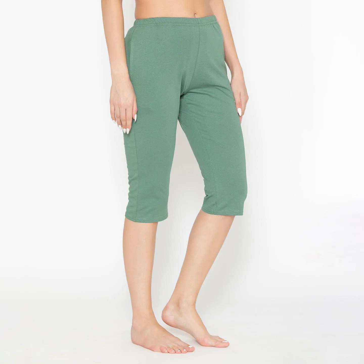 Women's Plain Knitted Capri - Green