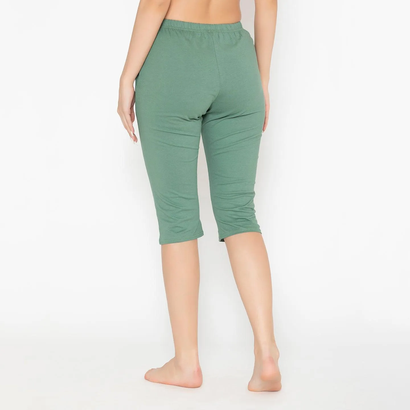 Women's Plain Knitted Capri - Green