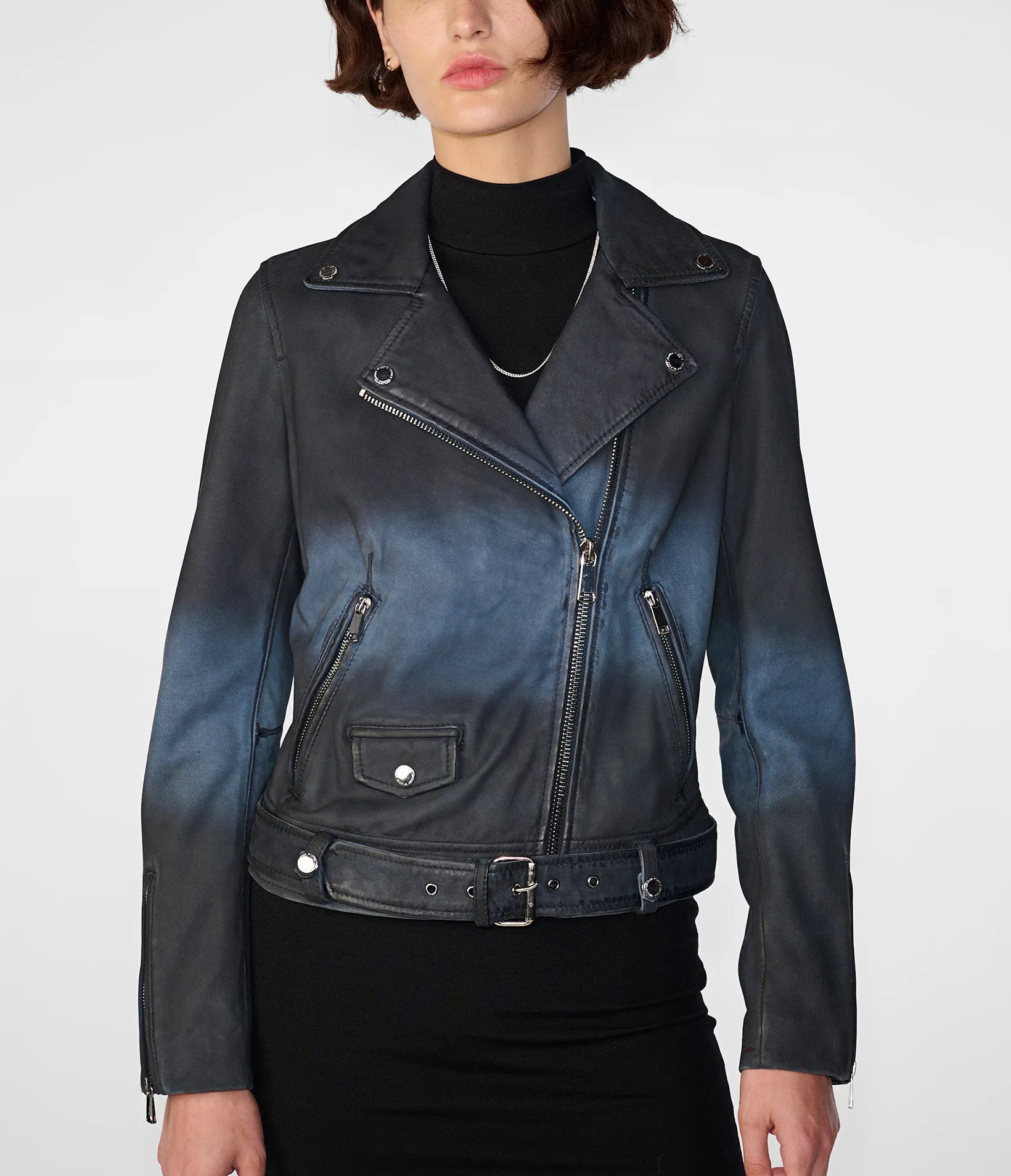 Zuri Ombre Trimmed Belted Moto Jacket for Women - Stylish and Chic Outerwear