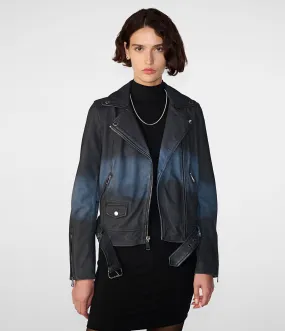 Zuri Ombre Trimmed Belted Moto Jacket for Women - Stylish and Chic Outerwear